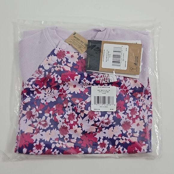 The North Face Baby Waffle Base Layer One Piece Coverall Purple Floral 3-6 M - Picture 2 of 7